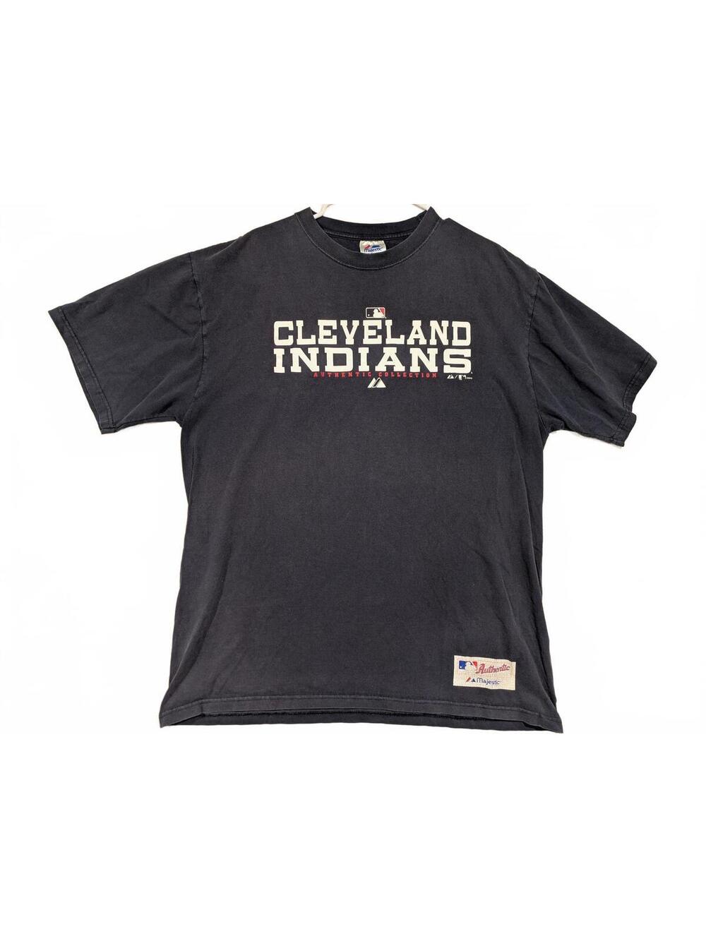 2005 Majestic Cleveland Indians Authentic MLB T Shirt Navy Blue Mens Large